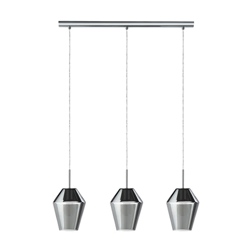EGLO Murmillo Pendelleuchte 3-flammig Chrom Schwarz-Transparent. Beleuchtet Räume, von der Decke hängend.