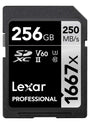 Lexar Professional 1667x SDXC UHS-II Karte 256GB. Rechteckige blau-weiße Speicherkarte für 4K-Videos und Fotos mit extrem schnellem Datentransfer.