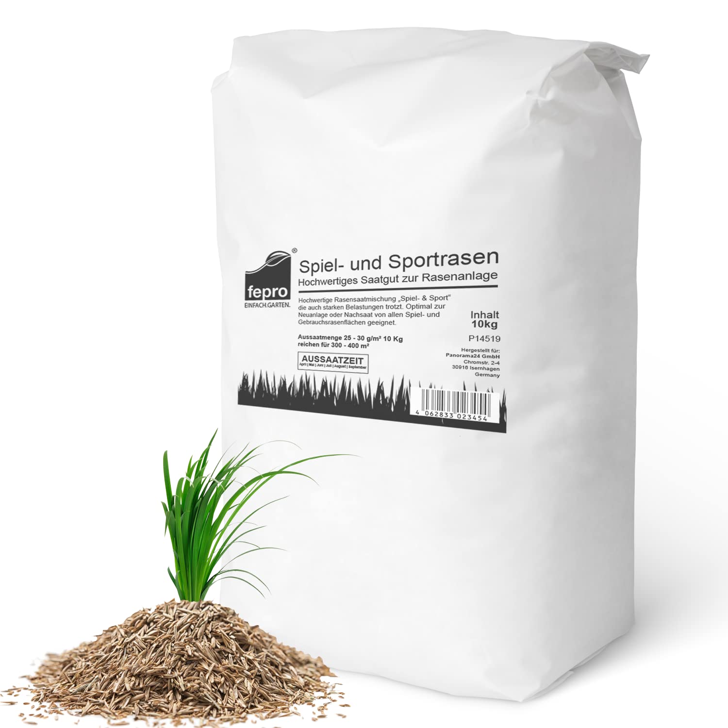 Rasensamen Sport & Spiel Schnellkeimend Dürreresistent – 20kg. Kleine, hellbraune Samen für strapazierfähigen Rasen.