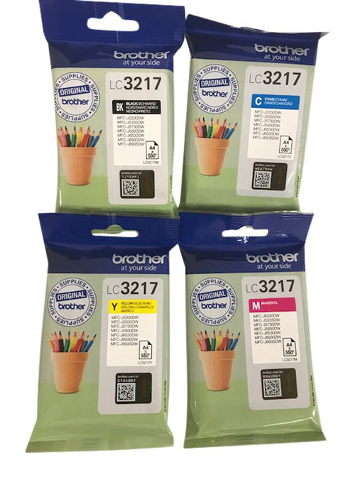 Brother Original Druckerpatronen MFC-J5xxx/J6xxx Serie - 4er Pack. Vier rechteckige Tintenpatronen in CMYK liefern Tinte für Brother Tintenstrahldrucksysteme.