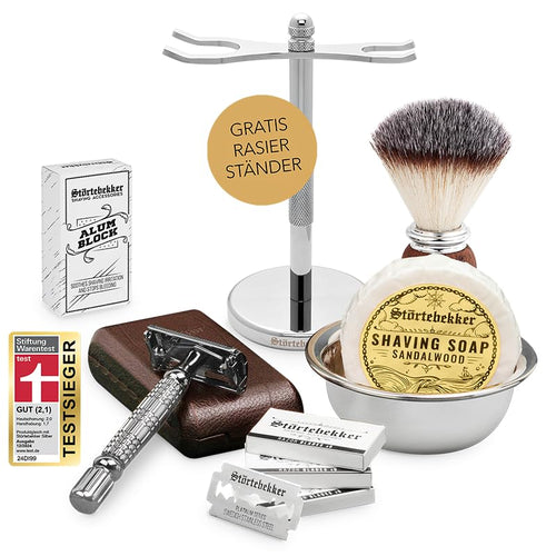 Störtebekker® Premium Gentleman Essential Set – Rasierset. Besteht aus Rasierhobel und Rasierpinsel, klassisch geformt, in edler Metall-Optik. Für die tägliche Nassrasur.