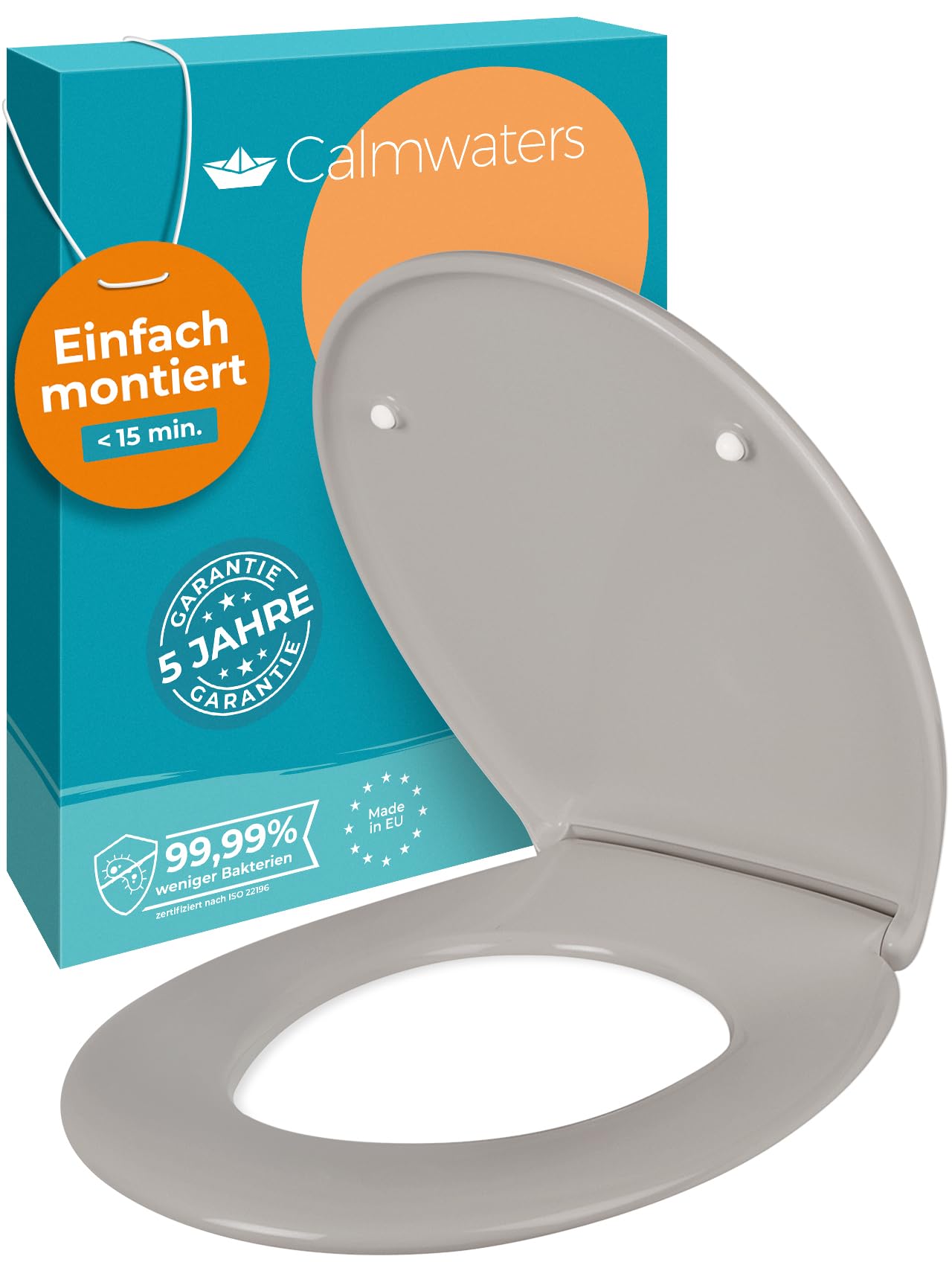 Calmwaters® Premium WC Sitz Duroplast oval - Manhattan-Grau. Ovaler, manhattan-grauer WC-Sitz für Toiletten.