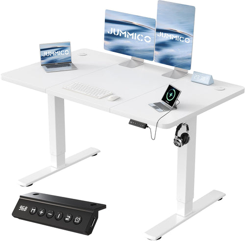 JUMMICO Elektrischer Steh-Sitz Tisch - 120x60cm, Weiss, USB