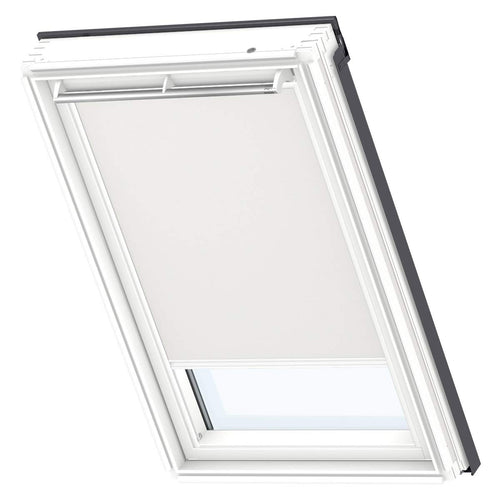 VELUX Original Verdunkelungsrollo Hellbeige SK06 - weisse Schiene. Hellbeiger Stoff, verdunkelt Dachfenster komplett.