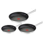 Tefal Duetto Pfannenset 3-teilig 20/24/28 cm Induktion, drei runde, silberfarbene Edelstahlpfannen zum Braten und Kochen.