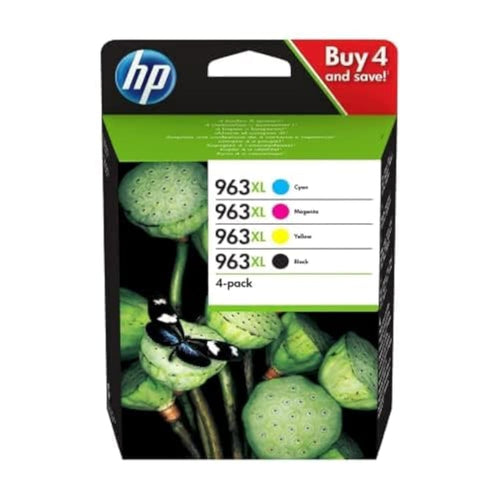 HP 963 XL (3YP35AE) Tintenpatronen Set – Original 4 Stk. Vier farbige Tintenpatronen, rechteckig, zum Einsetzen in HP Inkjet-Drucker.