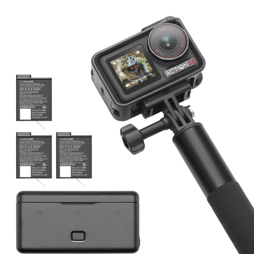 DJI Osmo Action 5 Pro Action-Kamera - Adventure Combo. Kompakte schwarze Kamera für Outdoor-Videos.