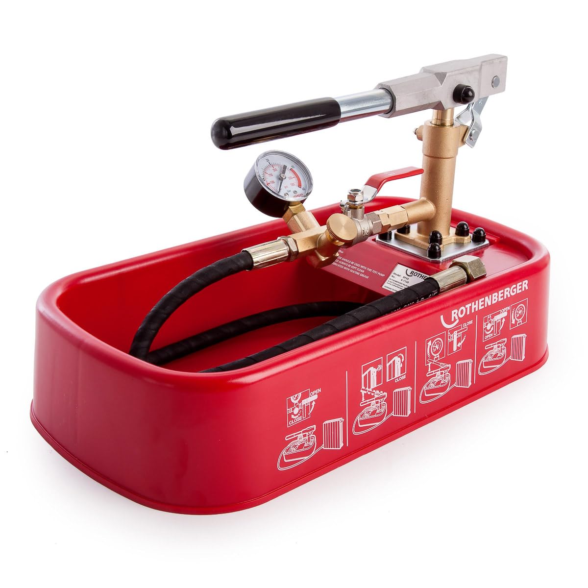 ROTHENBERGER RP30 Wasserdruckprüfpumpe - Manuell 0-30 Bar. Kompakte Pumpe mit Tank/Manometer für Dichtheitsprüfung.