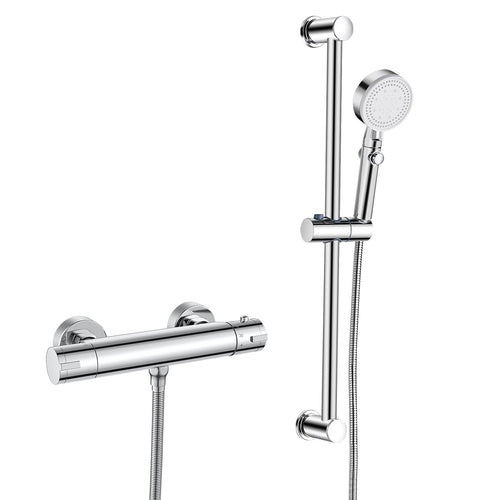 Thermostat Duschsystem mit Brausegarnitur Wandmontage - Chrom 635mm für präzise Temperaturregelung beim Duschen.
