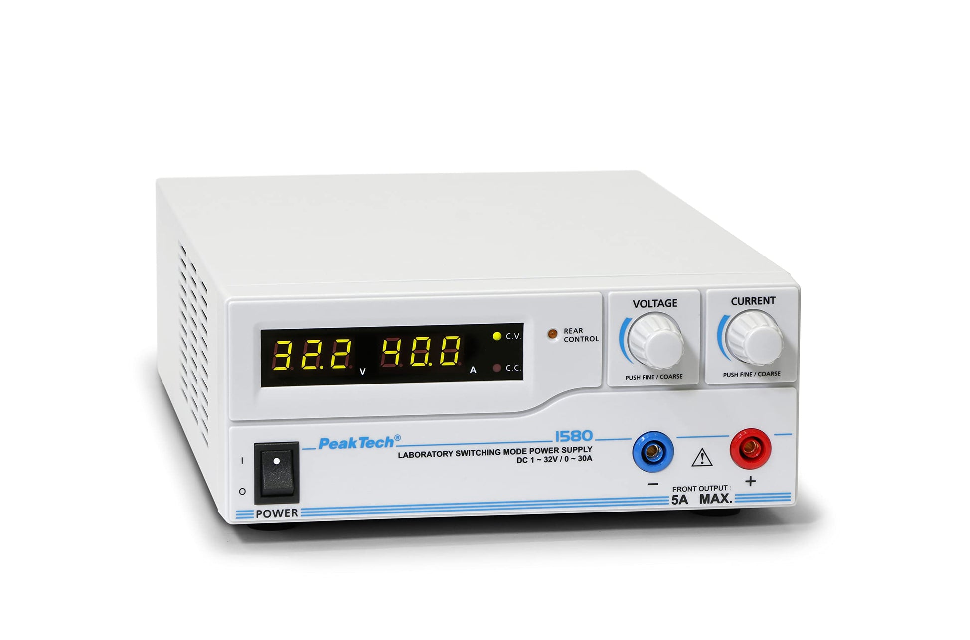 PeakTech 1580 Labornetzgerät DC - 32V/30A, USB Stromversorgung. Graues, rechteckiges Gerät. Liefert regelbare Spannung/Strom für Elektronik.