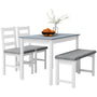 HOMCOM Essgruppe 4-teilig – Tisch, 2 Stühle, Bank Grau/Weiss. Set aus rechteckigem Tisch, 2 Stühlen und Bank in Grau/Weiss zum Speisen.