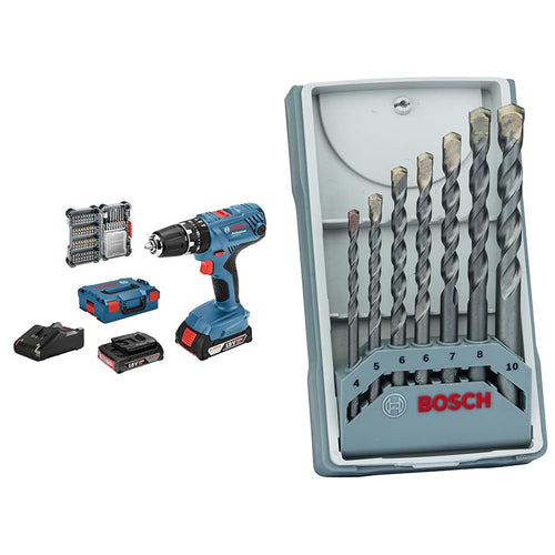 Bosch Professional GSB 18V-21 Akku Schlagbohrschrauber inkl. Bohrer. Blauer Akkuschrauber zum Schlagbohren und Schrauben.