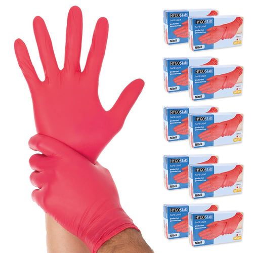 FRANZ MENSCH 1000x Hygostar Safe Light Nitrilhandschuhe. Rote Nitrilhandschuhe für Hygiene und Schutz in Medizin/Labor.
