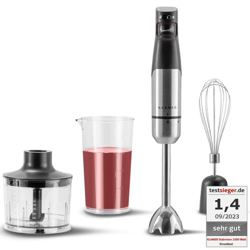 KLAMER Stabmixer Set 4-in-1 Pürierstab - 1000W Edelstahl