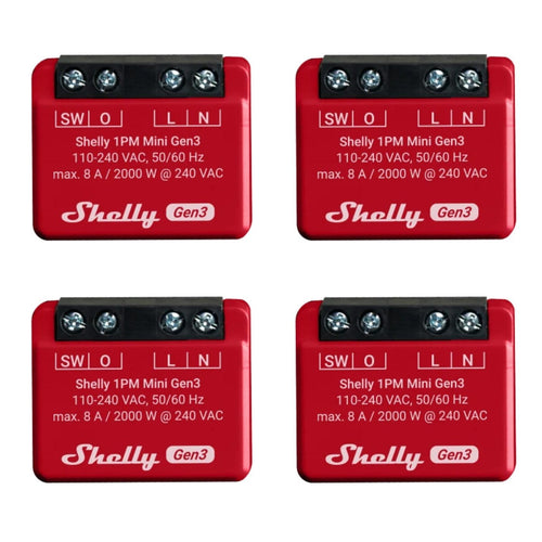 Shelly 1PM Mini Gen3 Smart WLAN-Relais mit Leistungsmessung - 4er Pack