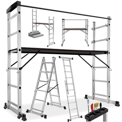 TecTake Alu Rollgerüst Mehrzweckleiter 4 in 1 - Silber