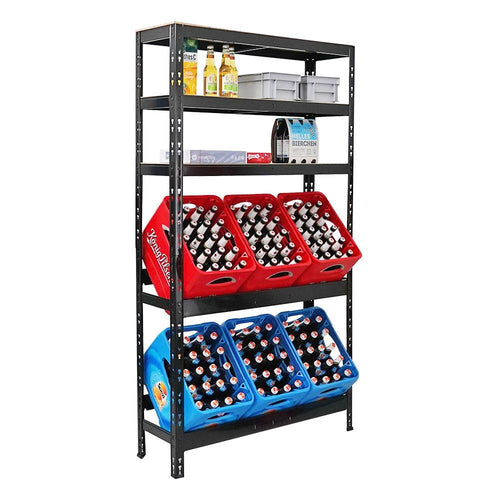 PROREGAL Getränkekistenregal Bodensee - 6 Kisten 3 Ablagen Schwarz