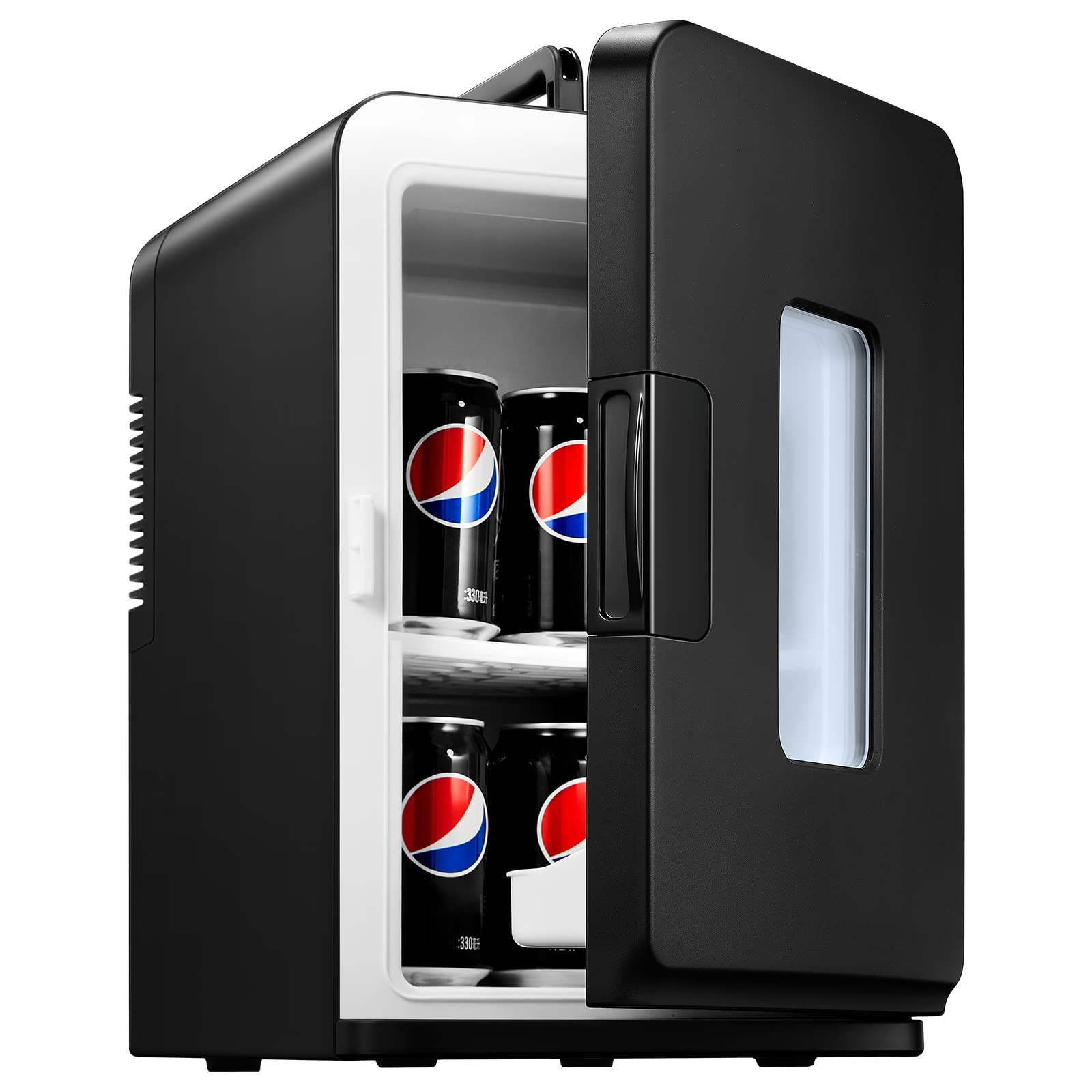 NORTHCLAN Mini Kühlschrank 15L, ein schwarzer, kompakter Kühlschrank. Er kühlt oder wärmt Getränke und Speisen, tragbar für unterwegs.