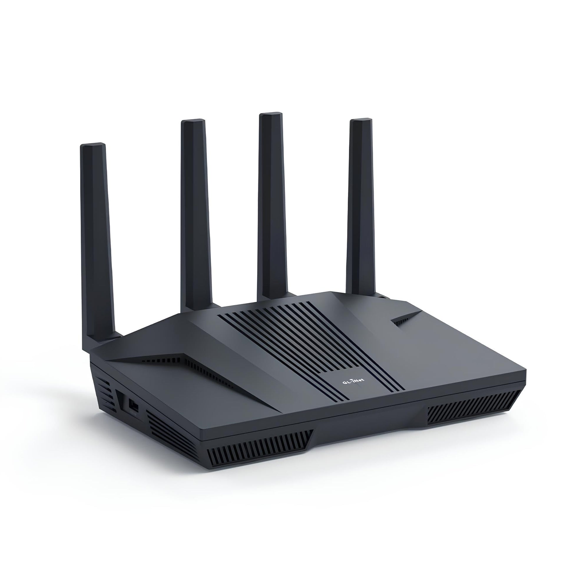 GL.iNet GL-MT6000 Flint 2 WiFi 6 Gaming Router Multi-Gig, schwarz, Antennen. Bietet WiFi 6, Multi-Gig für Gaming.