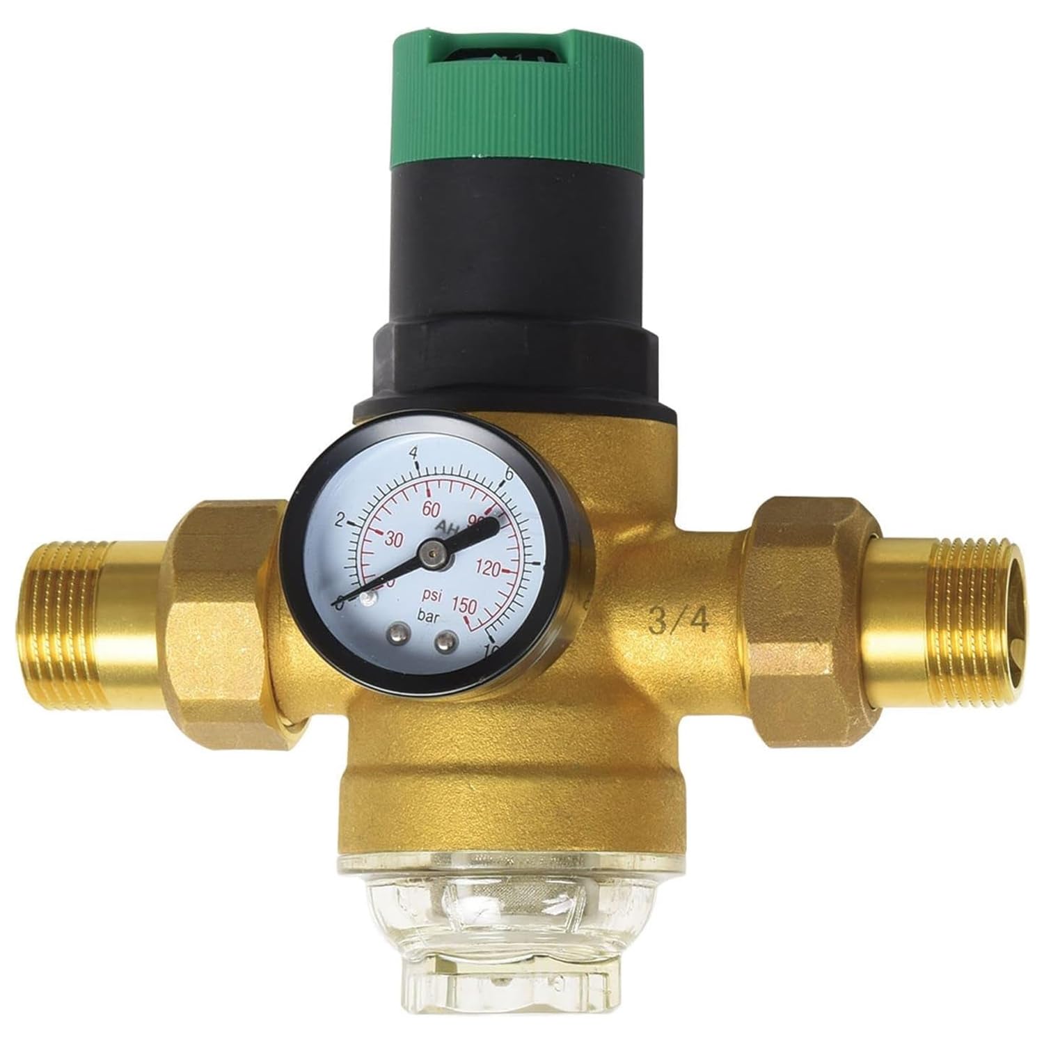 AQUA HEATING Wasserdruckminderer 3/4 Zoll mit Manometer. Messinggehäuse mit Manometer. Reduziert Wasserdruck in Installationen.