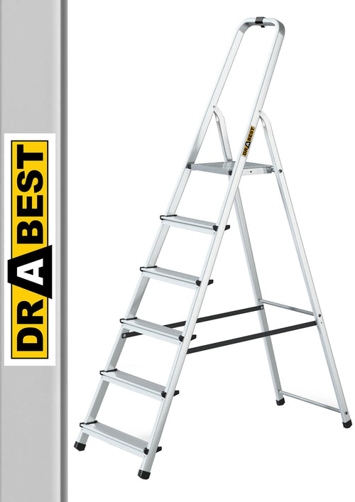 DRABEST Klappbare Alu Trittleiter 6 Stufen - Haushaltsleiter