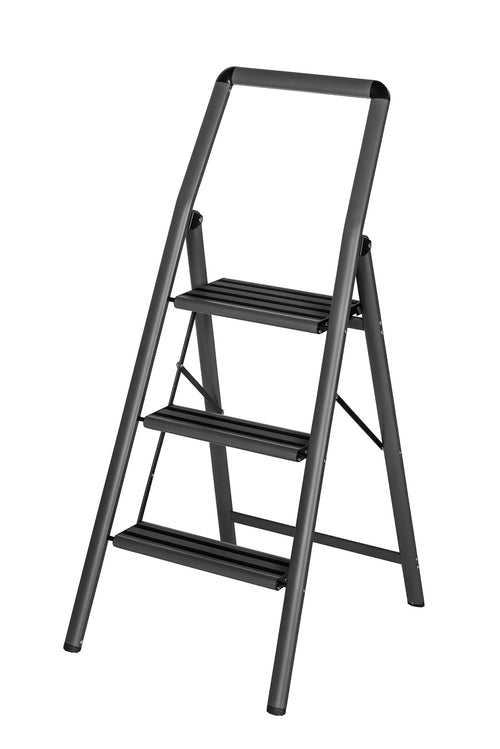WENKO Compact Aluminium Klapp-Trittleiter - 3 Stufen Dunkelgrau. Zum sicheren Erreichen erhöhter Bereiche im Haushalt.