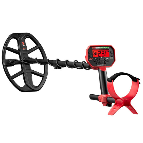 Minelab Vanquish 540 Pro-Pack Multifrequenz Metalldetektor, dunkler Detektor mit Gestänge, Bedieneinheit, Suchspule zur Metallortung im Boden.