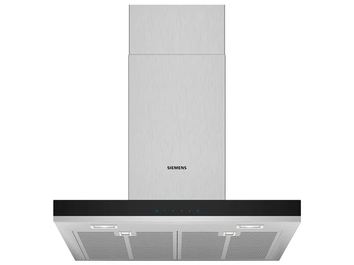 Siemens LC67BHM50 Dunstabzugshaube Wandhaube, eine 60 cm breite Wandhaube aus Edelstahl. Sie extrahiert Kochdünste über dem Kochbereich.