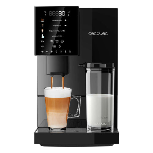 Cecotec Cremmaet Compactccino Kaffeevollautomat – Black. Schwarz, mit Bohnen- und Milchsystem, brüht Kaffee und Cappuccino.