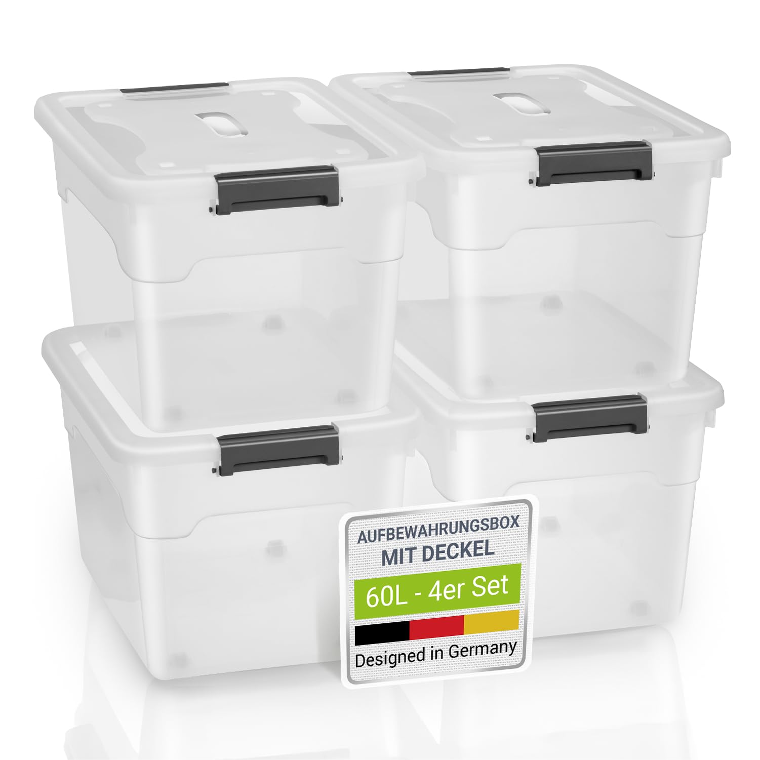 4er-Set Aufbewahrungsboxen 60L mit Rollen