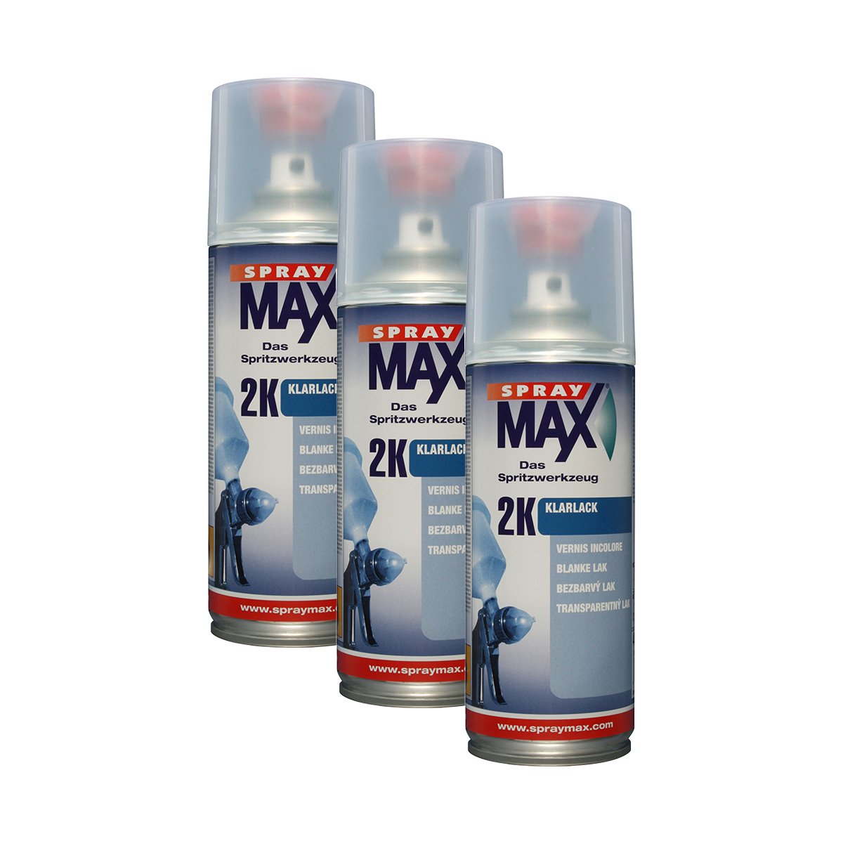 Kwasny SprayMax 2K Klarlack Härter Sprühdose. Silberne zylindrische Dose aktiviert 2K Klarlack für widerstandsfähige Hochglanz-Versiegelung.
