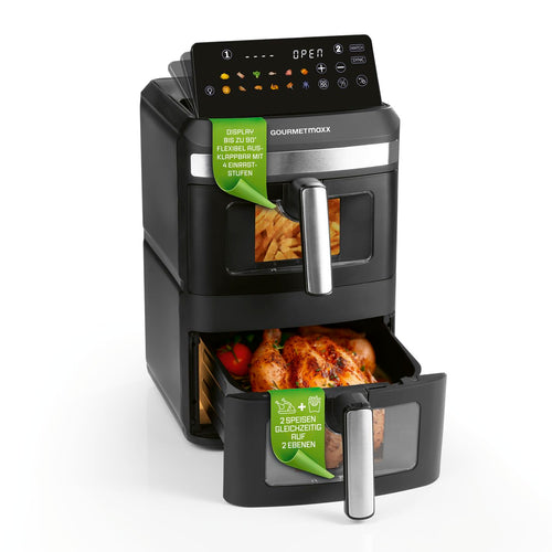 GOURMETmaxx FryUp XL Doppelkammer Heissluftfritteuse 12L Sichtfenster