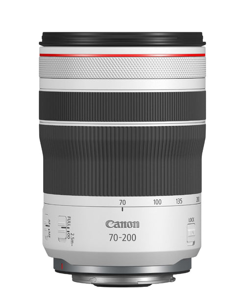 Canon RF 70-200mm F4L IS USM Objektiv für EOS R System. Ein weißes Telezoom zum Zoomen von 70mm bis 200mm.