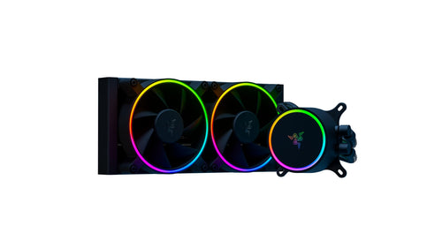 Razer Hanbo Chroma RGB AIO CPU Flüssigkühler. Schwarzer 240mm AIO-Kühler mit RGB-Beleuchtung. Kühlt Computer-CPUs.