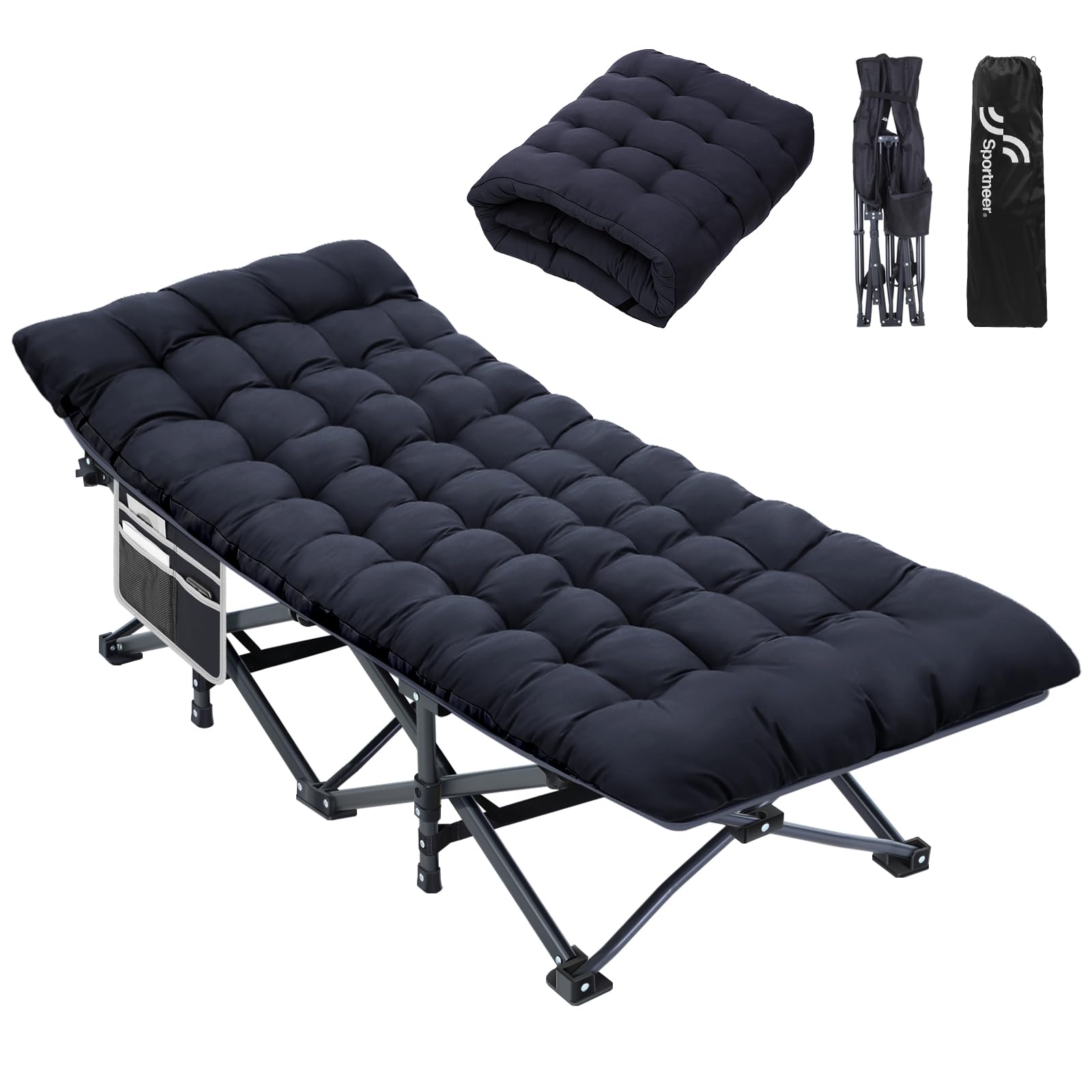 Sportneer Feldbett mit Matratze klappbar 188x71 cm, 204 kg, Schwarz –