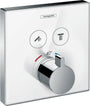 hansgrohe ShowerSelect Glas UP Thermostat - 2 Funktionen Weiss/Chrom. Weisser Glasblende, Chrom-Bedienelemente. Regelt Wassertemperatur und zwei Duschfunktionen.