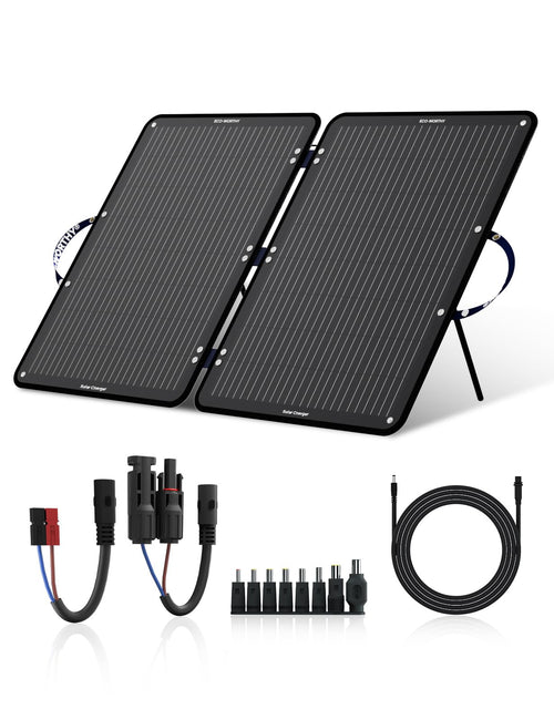 ECO-WORTHY 100W Solarpanel Faltbar Monokristallin für Powerstation: Dunkles, faltbares Solarpanel erzeugt mobil Strom.