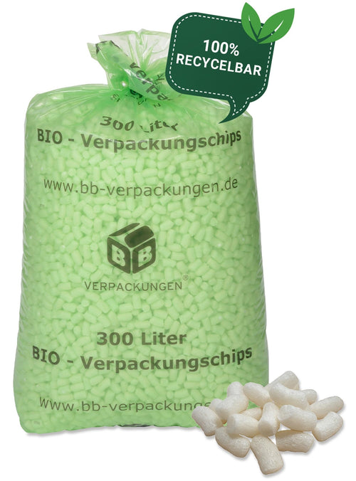 BB-Verpackungen BIO-Verpackungschips BIG Füllmaterial – 8x 300L antistatisch. Weiße Chips schützen antistatisch Versandgüter.