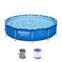Bestway Steel Pro Frame Pool-Set Ø 366x76cm Blau, runder blauer Pool mit stabilem Stahlrahmen zur Erfrischung im Garten.