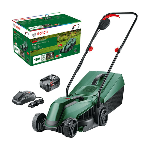 Bosch EasyMower 18V-32-150 Akku-Rasenmäher - mit Akku & Ladegerät. Grüner Rasenmäher zum kabellosen Mähen von Rasen.