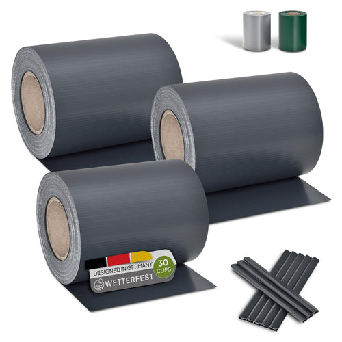 Juskys PVC Sichtschutzstreifen Doppelstab Zaunfolie – Anthrazit 3er Set
