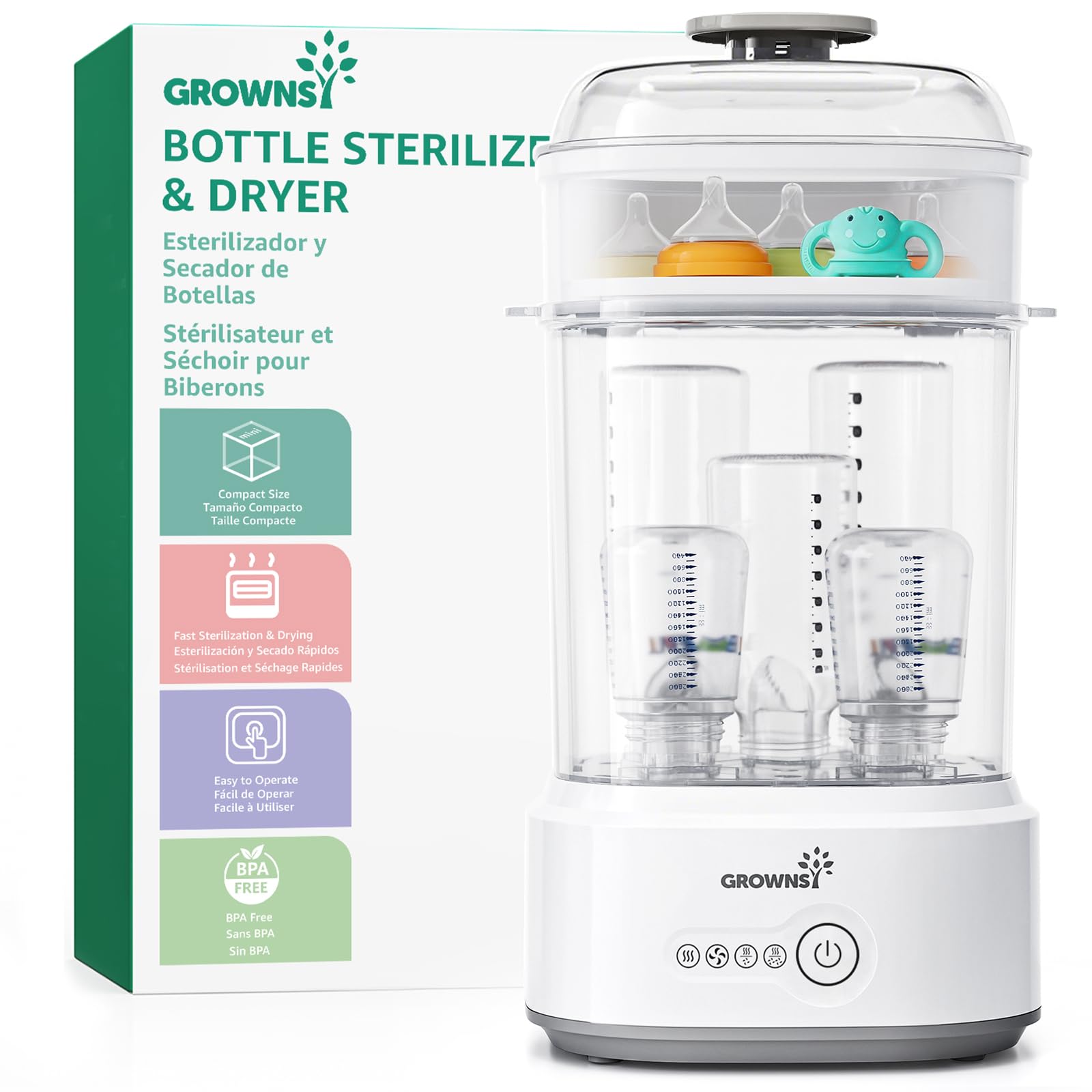 Grownsy Babyflaschen-Sterilisator mit Trockner, 5-in-1 –