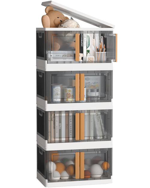 NETEL Stapelbox Set 72L, 4x – Durchsichtig, Faltbar mit Tür & Rollen