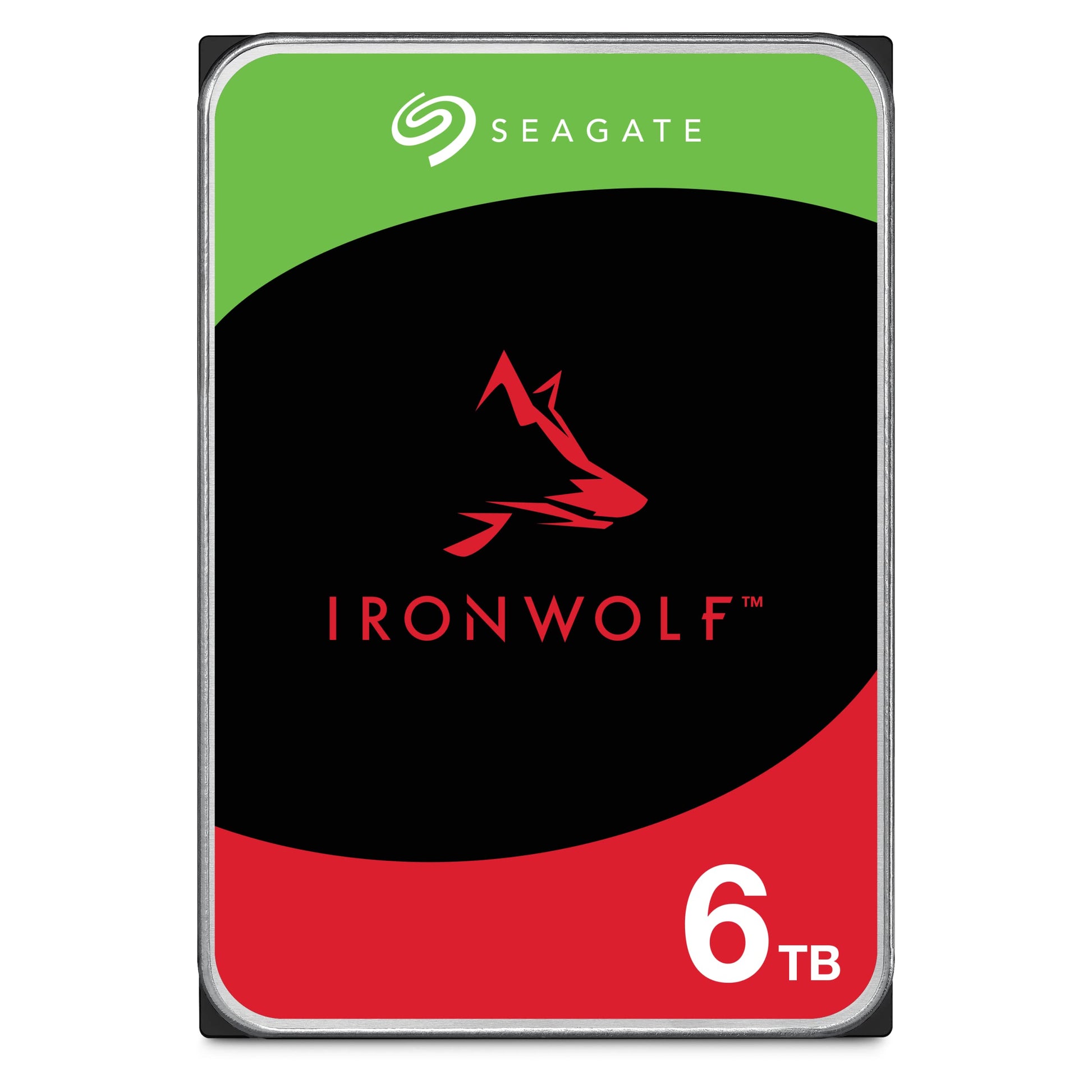 Seagate IronWolf 6 TB interne NAS Festplatte 3.5 Zoll. Silberne Festplatte zur Datenspeicherung in NAS-Systemen.