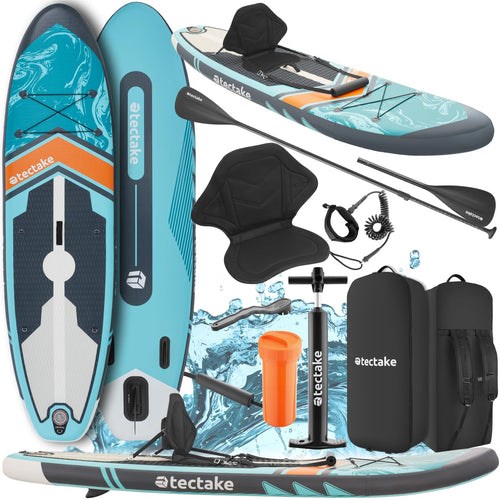 tectake® SUP Paddle Board aufblasbar Set - türkis/orange