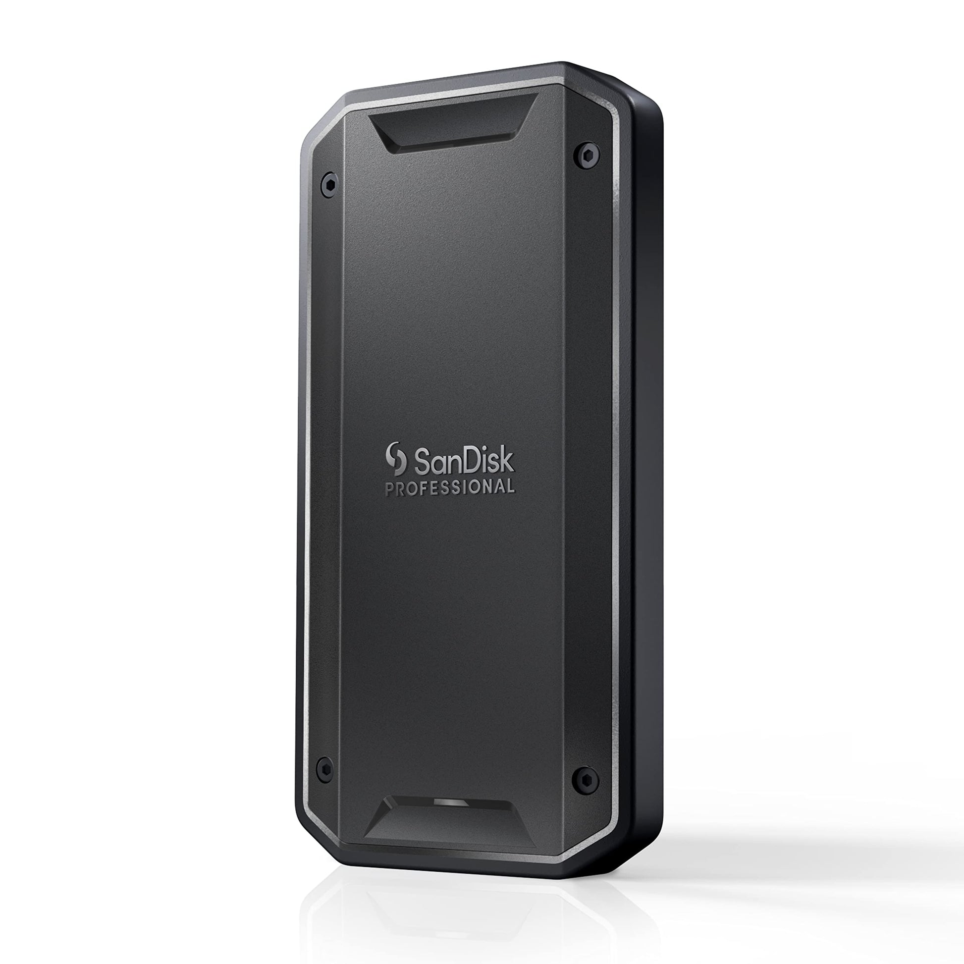 SanDisk PROFESSIONAL PRO-G40 Robuste Mobile SSD 2 TB: Robustes, dunkelgraues Rechteckgehäuse zum schnellen, externen Speichern und Übertragen von Daten.