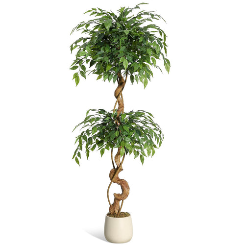Litake Ficus Baum Kunstpflanze 150 cm – Mit weissem Topf