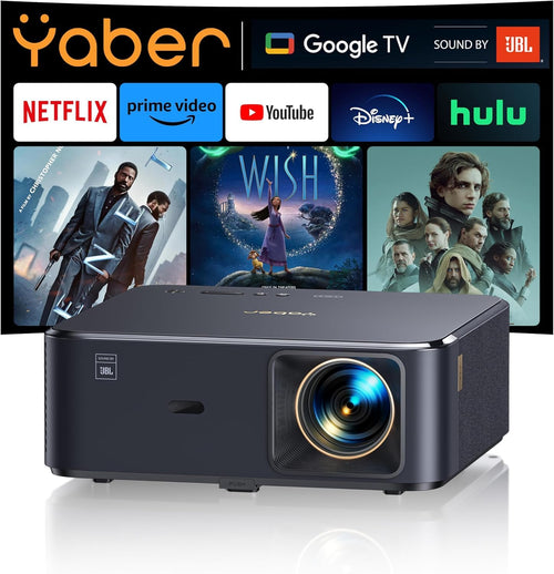 YABER K2s 4K Smart Beamer: Heimkino & Outdoor Projektor, rechteckig, schwarz. Projiziert Bilder für Heimkino & Outdoor.