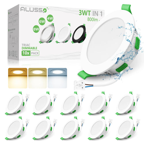 ALUSSO LED Einbaustrahler Dimmbar Ultra Flach 3CCT 68mm IP44 - 10er Set