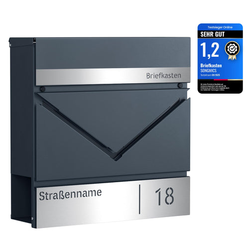 SONGMICS Briefkasten GMB080D01V1 - Personalisiert, Anthrazit-Silbern
